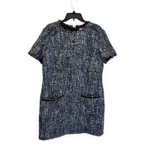 L.K. Bennett London Dress Edelle Tweed Shift Blue Black Size 14 US Twee Office